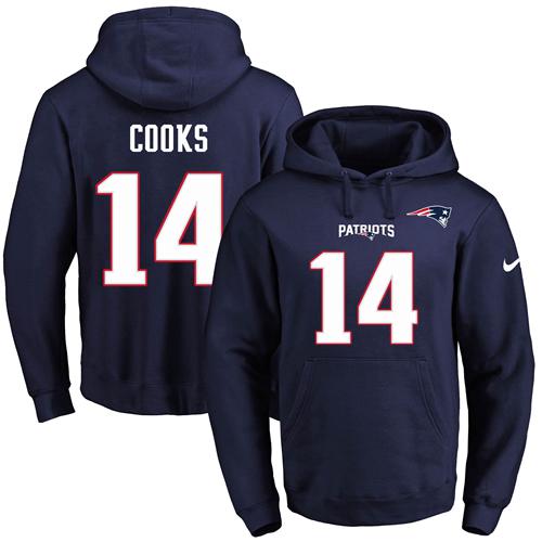 Nike Patriots #14 Brandin Cooks Navy Blue Name & Number Pullover NFL Hoodie - Click Image to Close